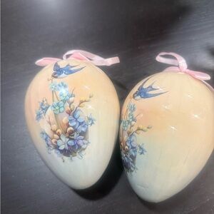 Floral Egg Ornaments with Bluebird Design